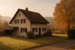 Einfamilienhaus mit Umschwung im Zürcher Oberland an einem Herbstmorgen